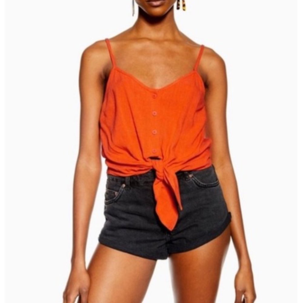 Topshop Orange Knot Tie Hem Polly Camisole Tank Top 3350